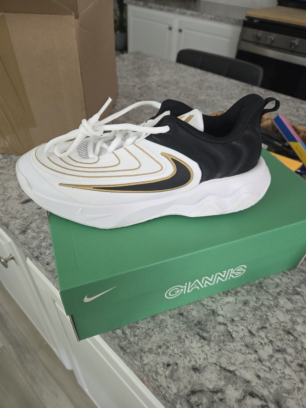 New in box Nike Giannis Immortality  Black Athletic Shoes with Gold Accents